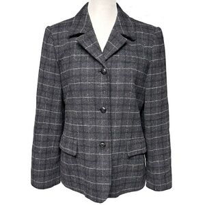 Vintage Harve Benard Sport 100% Wool Gray Plaid 3 Button Blazer with Pockets 10